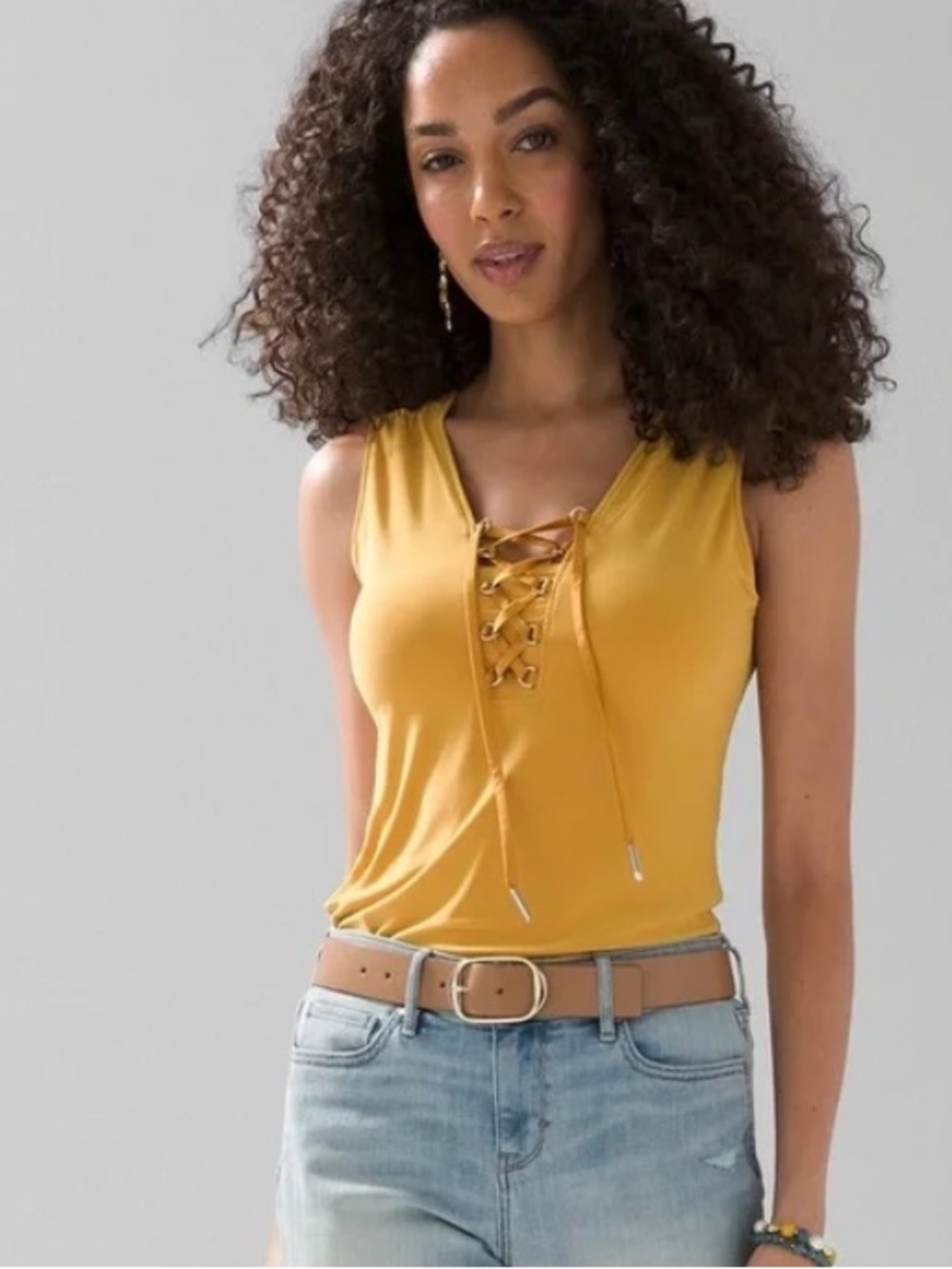 White House Black Market Lace-Up V-Neck Tank in Persimmon